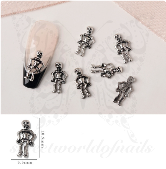Halloween Nails Silver Skeleton Nail Decoration Charms / 2pcs