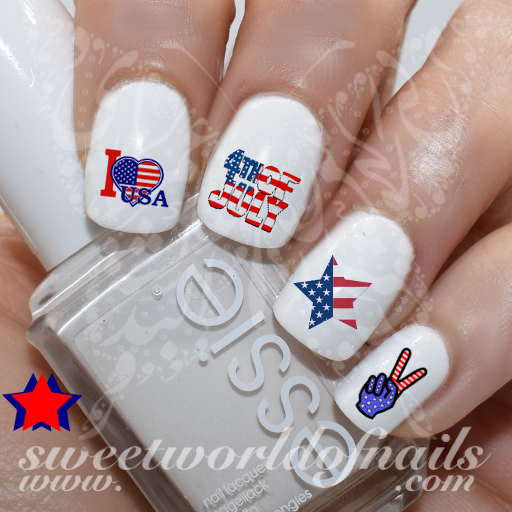 4th Of July Nail Art I Love USA American Flag Star Nail Water Decals Slides