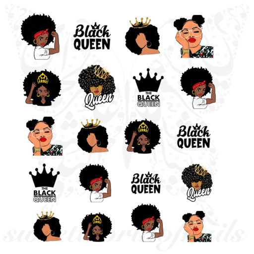 Black Queen Nail Art Afro Woman Water Decals
