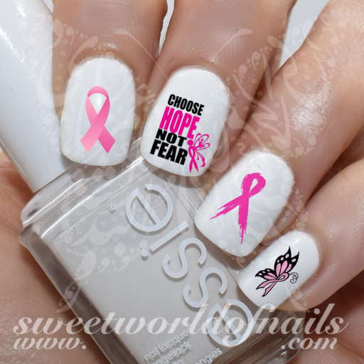 Breast Cancer Awareness Nail Art Pink Ribbon Hope Nail Water Decals Wraps