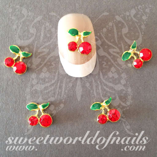 Cherry Nail Art 3D Cherries Nail Decorations Rhinestones