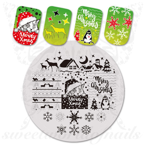 Christmas Cat Penguin Nail Stamping Plate