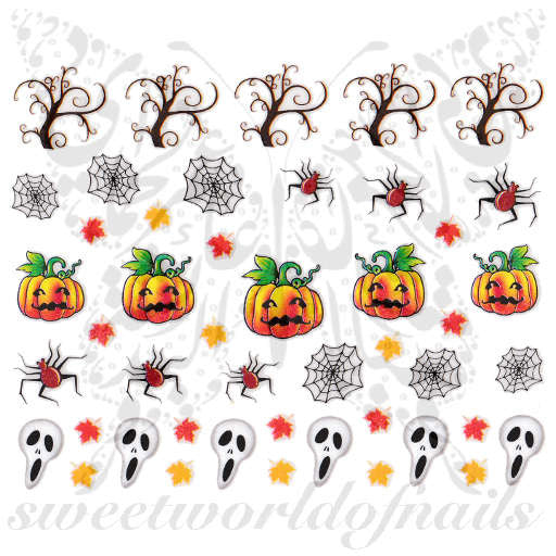 Halloween Nail Art Pumpkins Ghost Spider Web Autumn Leaves Nail Stickers