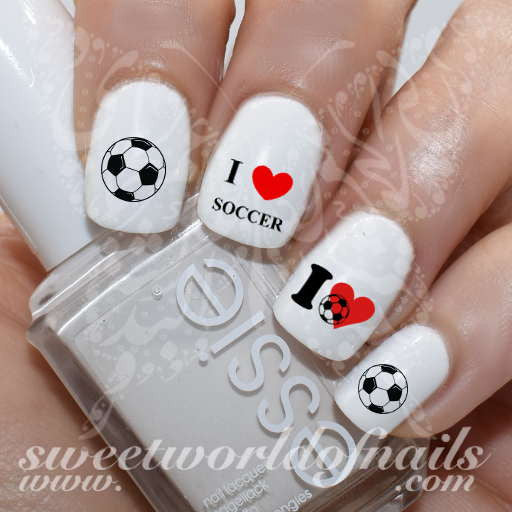 I love Soccer/Football Nail Art Water Decals Nail Transfers Wraps