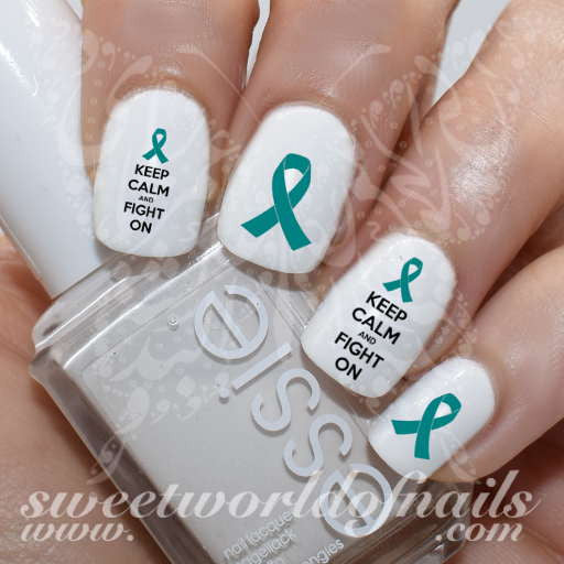 Ovarian cancer Awareness Teal Ribbon Nail Art Water Decals Slides