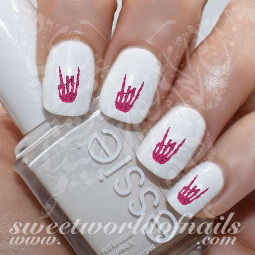 Rock On Skeleton Hand Nail Art Water Decals Nail Transfers Wraps