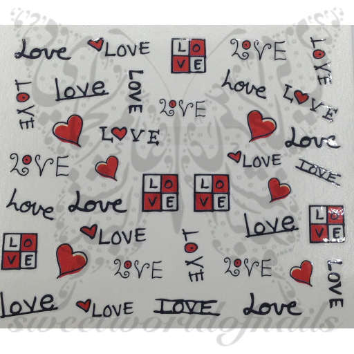 Love Word Red Heart Valentine's day Nails Water Decals Transfers