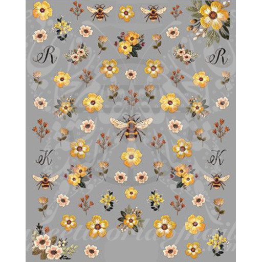 Bee Yellow Flowers Nail Art Nail Stickers