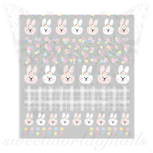 Cute Bunny Rabbit Flowers Nail Art Stickers