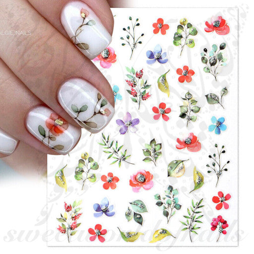 Glitter Flowers Nail Art Stickers