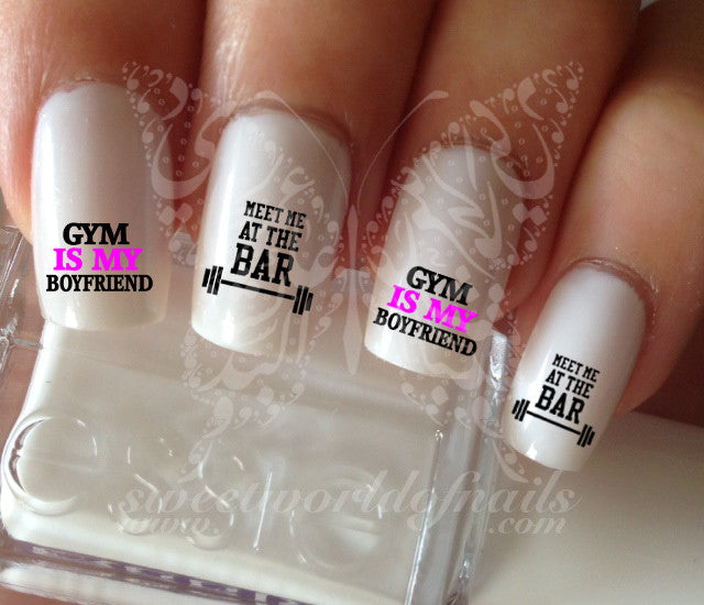Gym Nail Art Water Decals Nail Transfers Gym is my boyfriend meet me at the bar