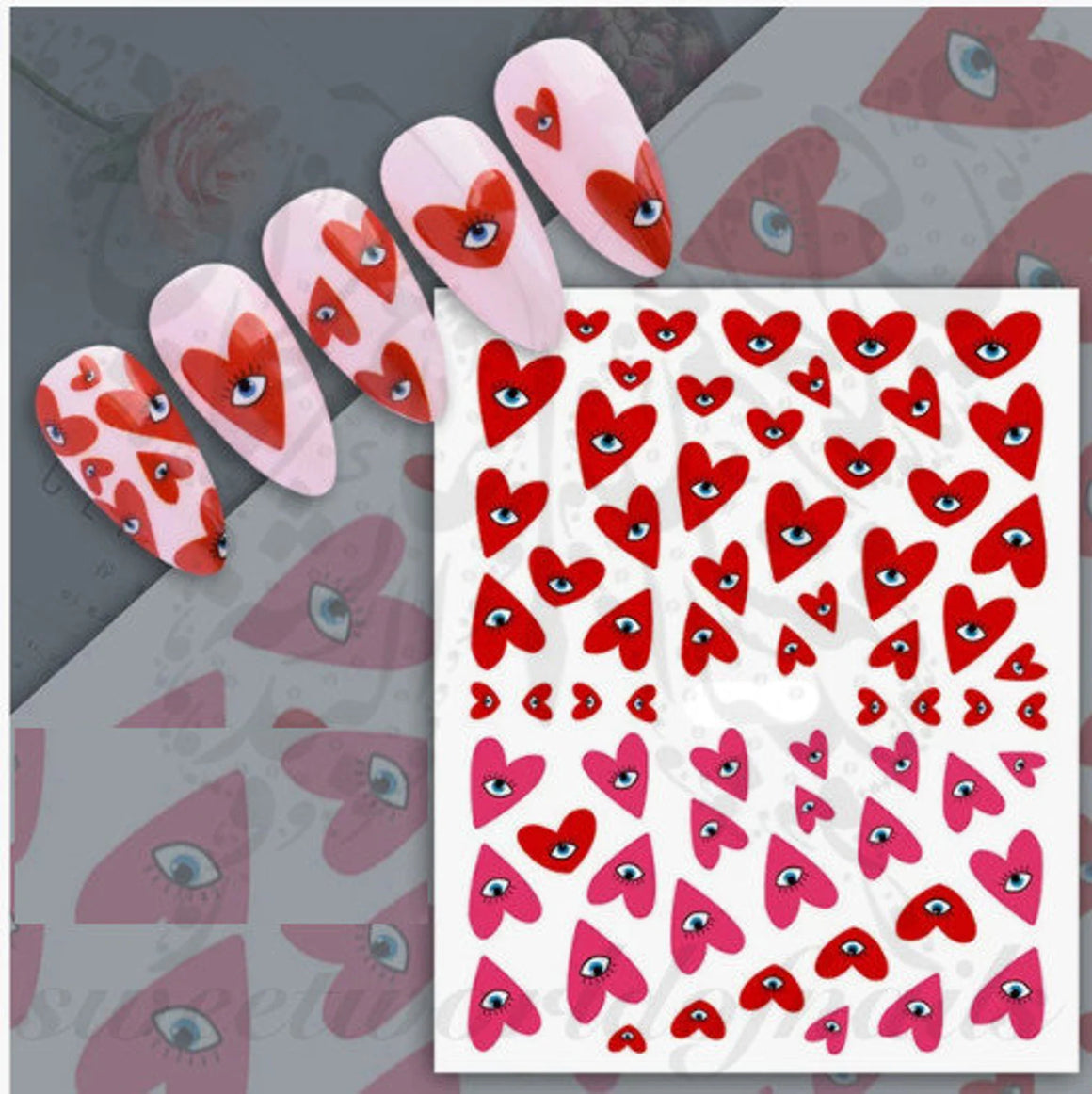 Valentines day Nails Pink Red Hearts Nail Stickers