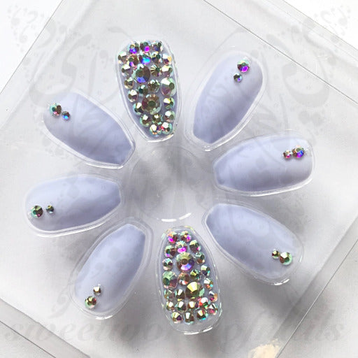 Lilac Fake Nails with rhinestones Falsies