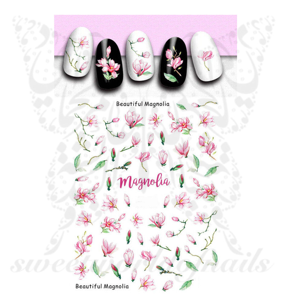 Magnolia Flowers Nail Art Stickers