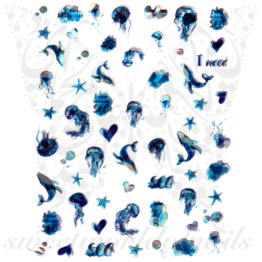 Metallic Whale Jellyfish Nail Art Nail Stickers