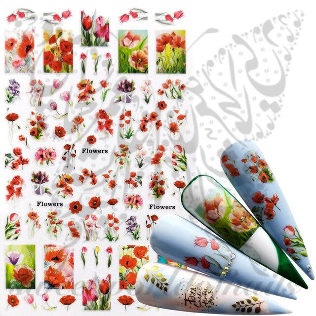 Spring Poppy Flowers Nail Art Stickers