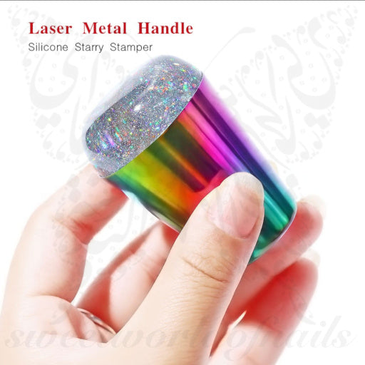 Rainbow Glittery Silicone  Nail Art Stamper & Scraper /1 set