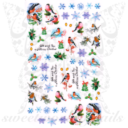 Robin Snowflake Christmas Nail Stickers