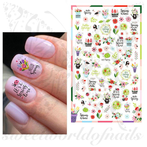 Spring Flowers and Birds Nail Art Stickers