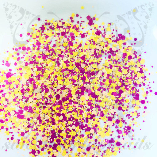 Yellow Pink Round Nail Art Confetti Glitter