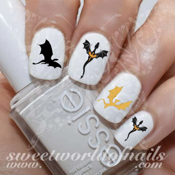 Fourth Wing Nail Art Iron Flame Black Dragon Water Decals