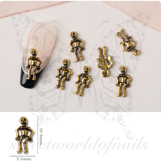Halloween Nails Gold Skeleton Nail Decoration Charms / 2pcs