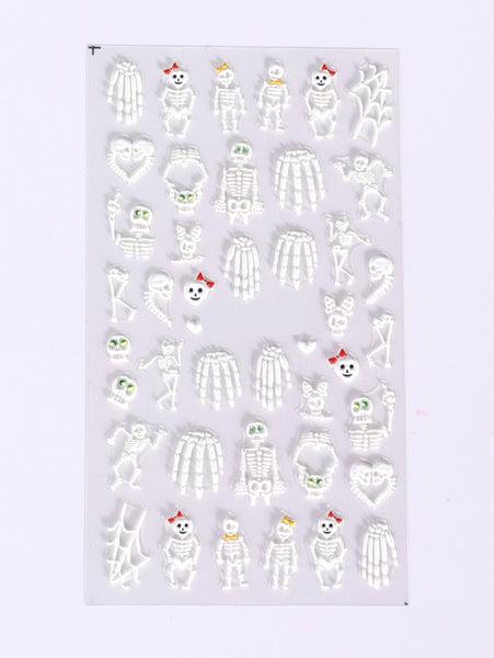 Halloween Nails 5d White Skeleton Nail Art Stickers