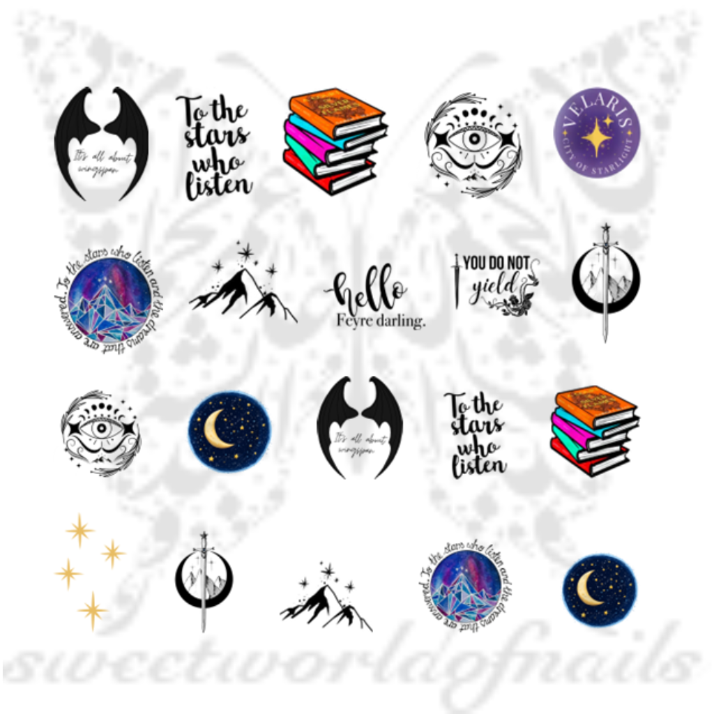 Acotar Nail Art, Velaris water decals, Night Court Nails