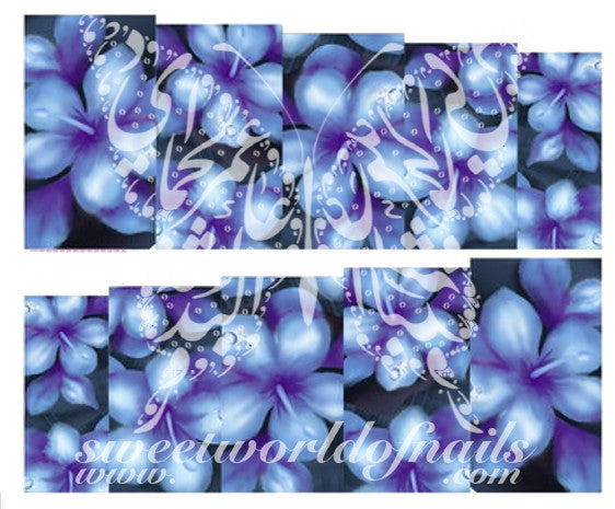 Blue Flower Full Nail Wrap Nail Art Nail Water Decals Transfers Wraps