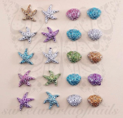 3d glitter starfish shell nail art decoration charms / 6pcs