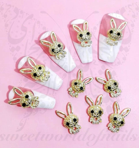 3d Gold Rabbit Bunny Nail Art Decoration charms / 2pcs