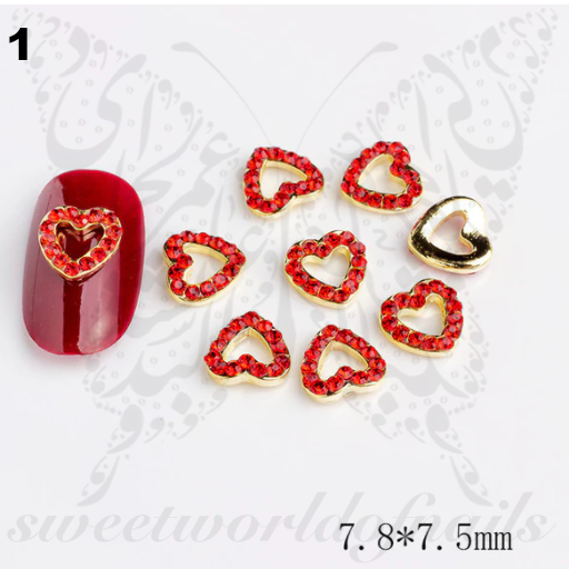 NEWSPIED Gold Heart Nail Charms for Nails 12 Pcs Valentine's Day 3D Heart  Nail Rhinestones Love Heart Shape Nail Gems with Crystals Diamonds Design