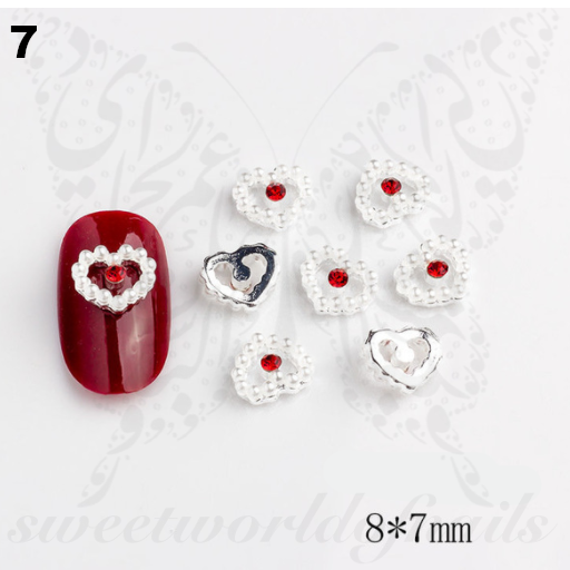 DOSDON Heart Nail Charms Luxury Nail Charms Pearl Nail Charms Pair Hearts 3D Nail Art Jewels Valentine's Nail Charms Heart Face Gems Love Crystal Jewels