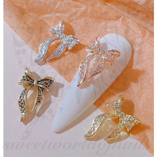 3D Metallic Ribbon Nail Art decoration charms/ 2pcs