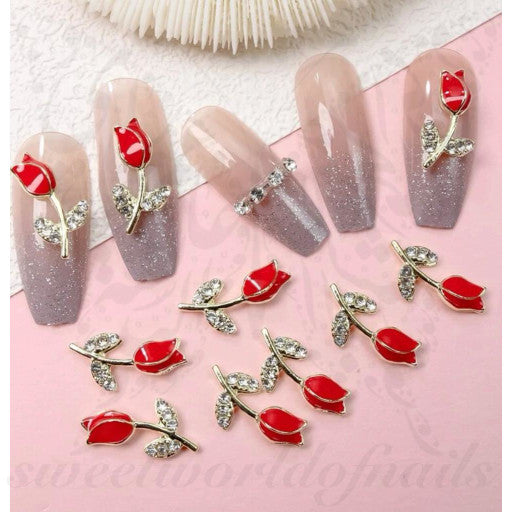 3D Red Tulip Flower Nail Art decoration charms/ 2pcs