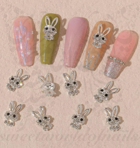 3d Silver Rabbit Bunny Nail Art Decoration charms / 2pcs