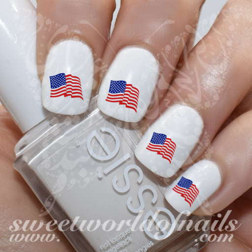 4th Of July Nail Art Patriotic Waving American Flag Nail Water Decals Slides