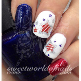 4th of July Nail Art Water Decals Glitter Stars American Flag Fourth of July Nails