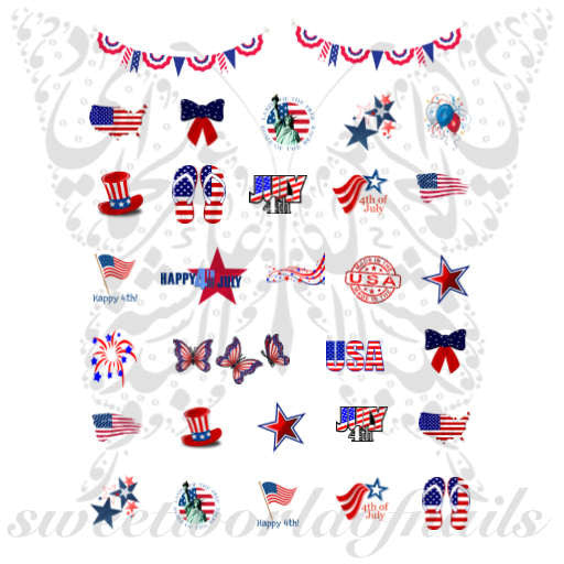 4th Of July Nail Art Collection Nail Water Decals Slides