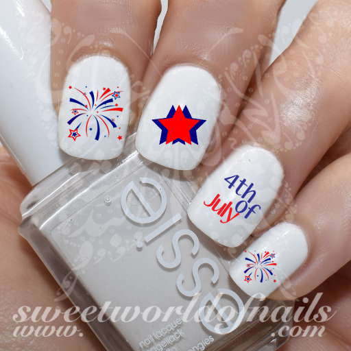 4th of July Nail Art Stars Fireworks Water Decals Fireworks Transfers Wraps