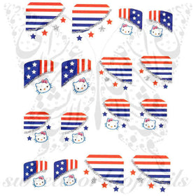 4th of July Nail Art Glittery American Flag Kitty French Tips Nail Water Decals