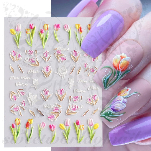 5D Embossed Flower Nail Art Stickers