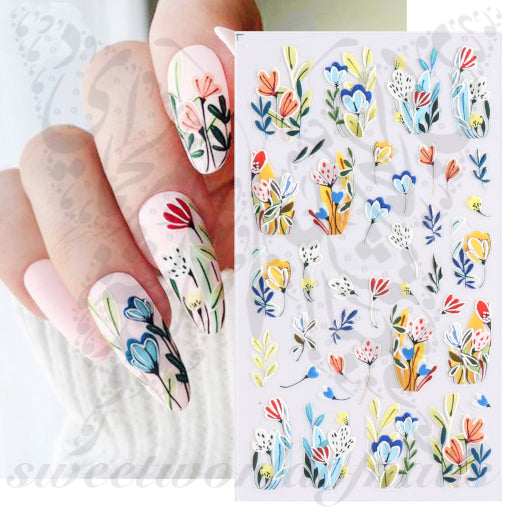 5D Embossed Flower Nail Art Stickers