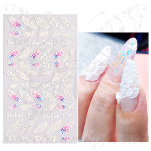 5D White Wings Butterfly Nail Art Stickers