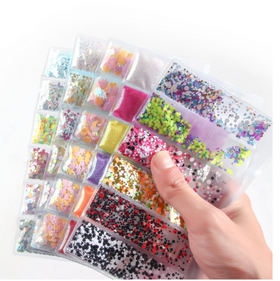 6 designs in one Bag Nail Glitter and Sequins 3d Nail Art Decoration