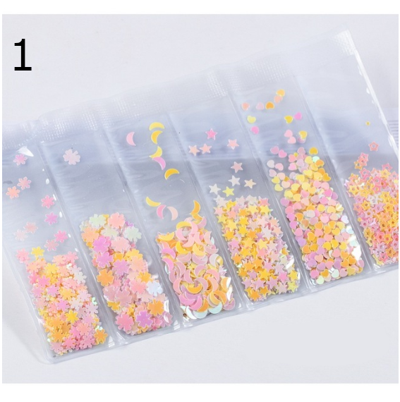 6 designs in one Bag Nail Glitter and Sequins 3d Nail Art Decoration