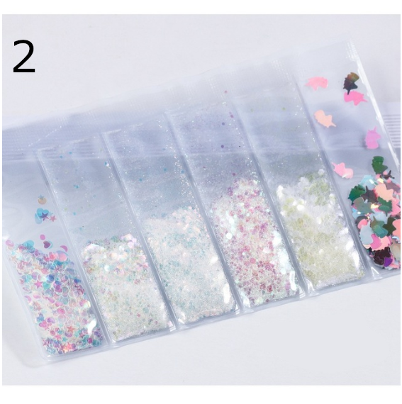6 designs in one Bag Nail Glitter and Sequins 3d Nail Art Decoration