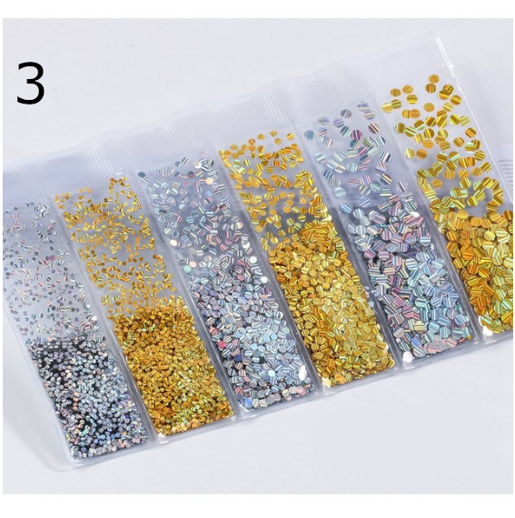 6 designs in one Bag Nail Glitter and Sequins 3d Nail Art Decoration