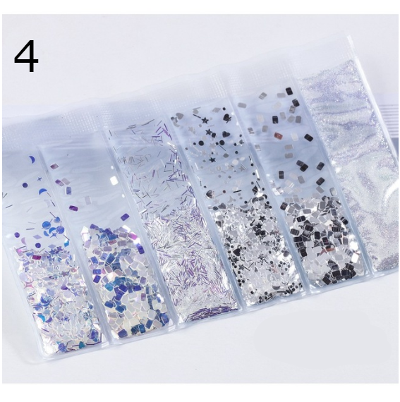 6 designs in one Bag Nail Glitter and Sequins 3d Nail Art Decoration
