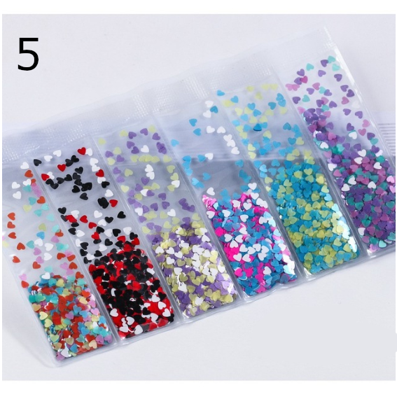 6 designs in one Bag Nail Glitter and Sequins 3d Nail Art Decoration